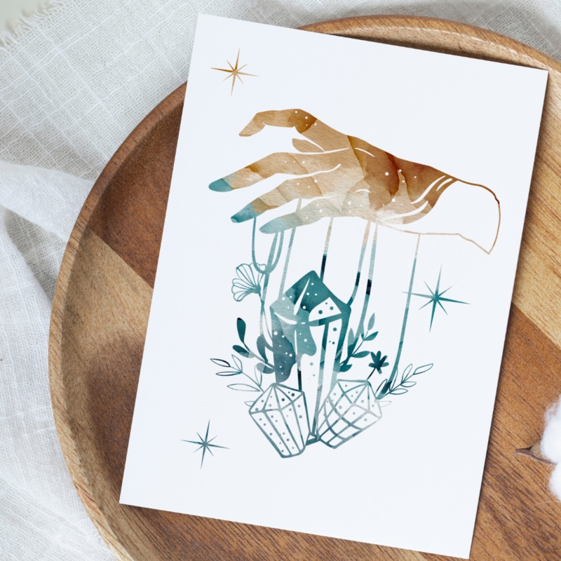 Crystal Hand Blue – Blank Greeting Card