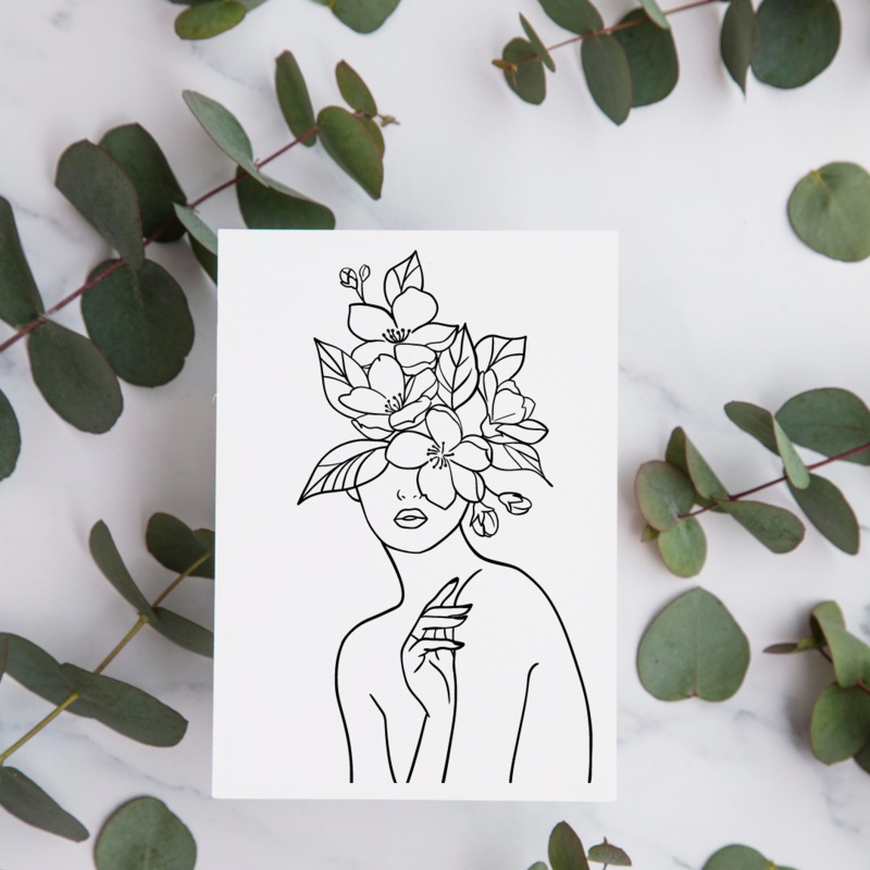 Dogwood Hat Line Drawing – Blank Greeting Card