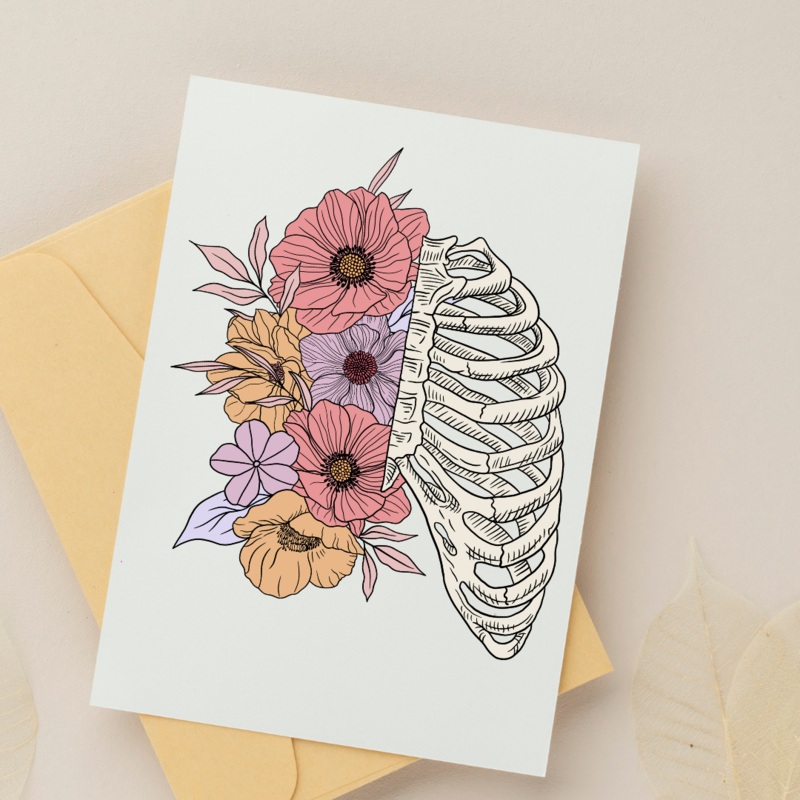 Floral Ribcage – Blank Greeting Card