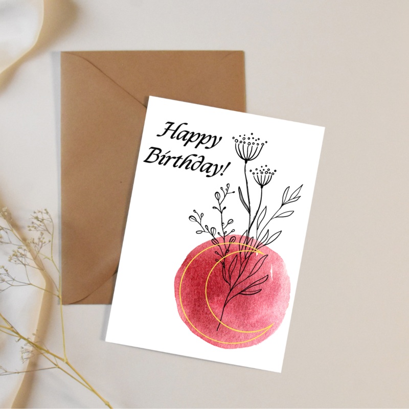 Happy Birthday Botanical Moon – Blank Greeting Card