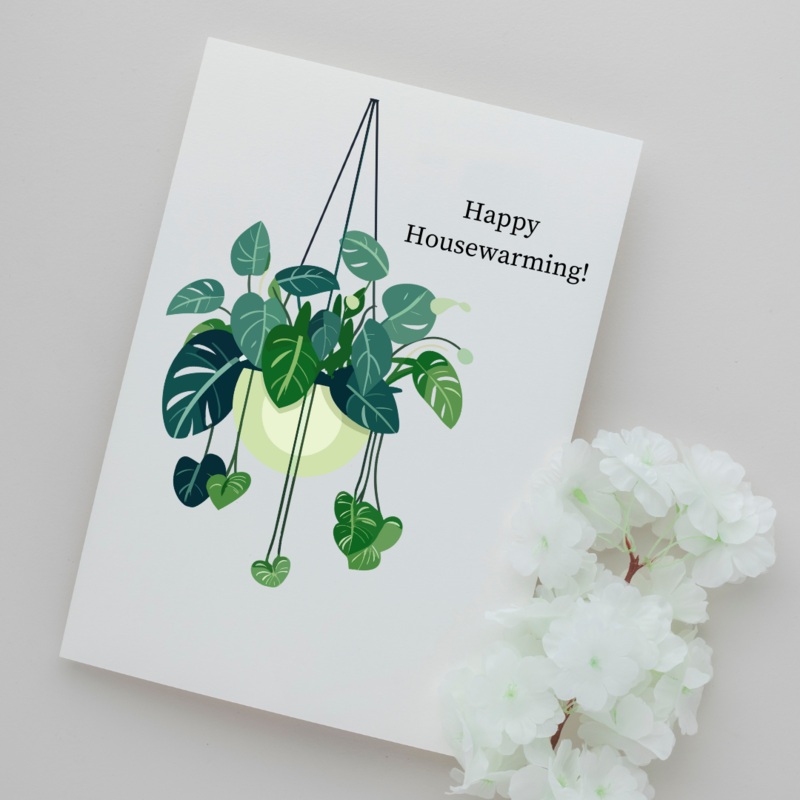 Happy Housewarming Hanging Plant – Blank Greeting Card