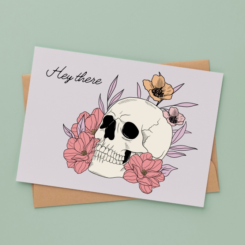Hey There Floral Skull – Blank Greeting Card