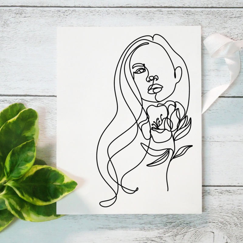 Long Hair Peony – Blank Greeting Card