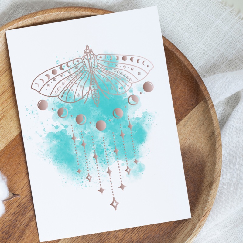 Lunar Phase Moth – Blank Greeting Card