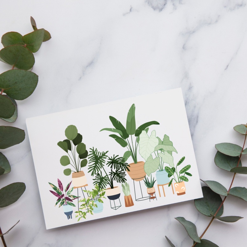 Plant Collection on Stands – Blank Greeting Card