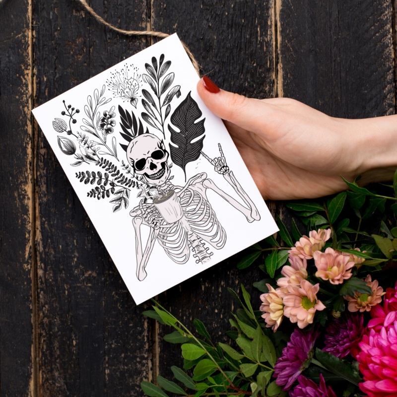 Skeleton Coffee – Blank Greeting Card