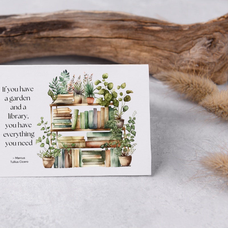 A Library and a Garden – Blank Greeting Card