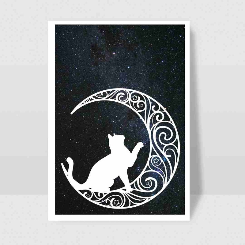 Cat Moon Night Sky – Blank Greeting Card