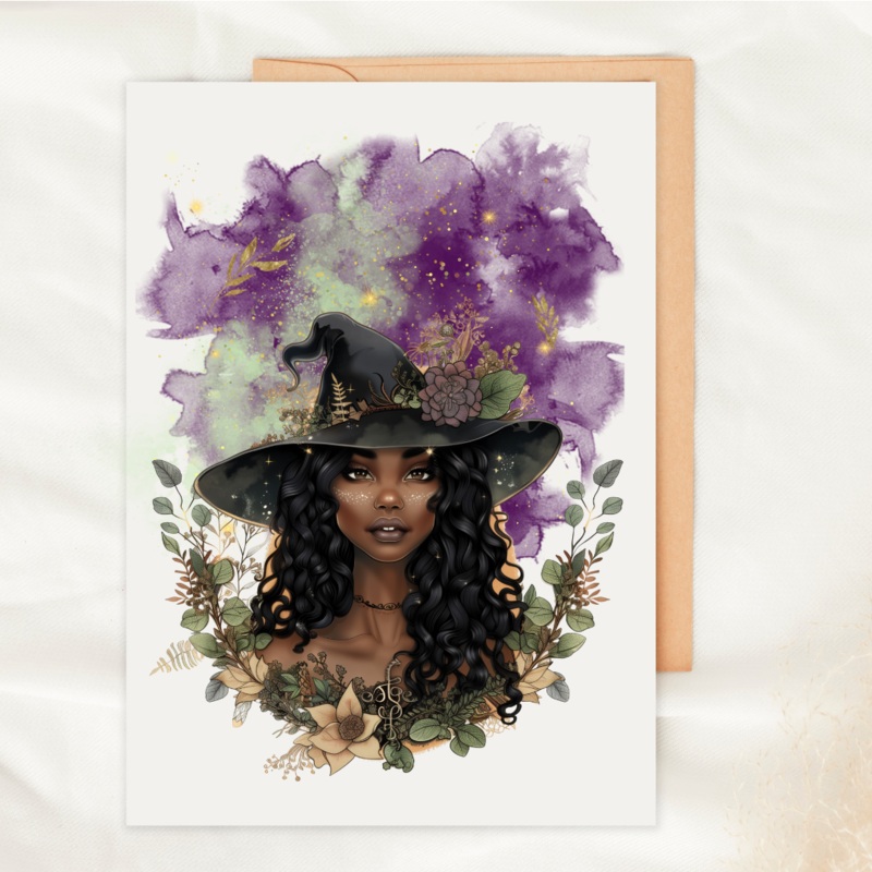 Purple Sage Botanical Witch – Blank Greeting Card