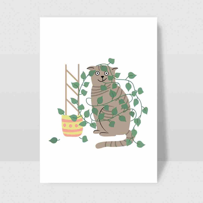Tangled Cat – Blank Greeting Card