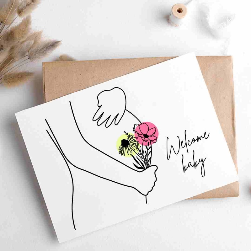 Welcome Baby Flower Belly – Blank Greeting Card