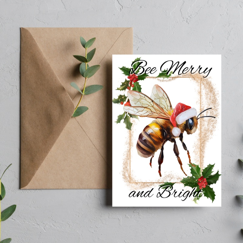 Bee Merry & Bright – Blank Greeting Card