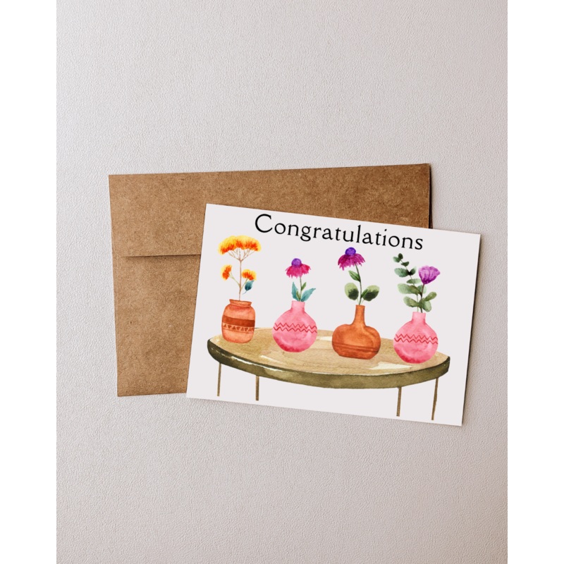Congratulations Flower Vases – Blank Greeting Card