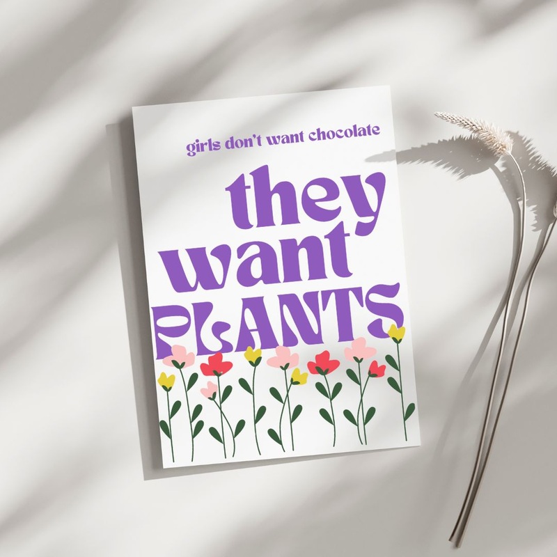 Girls Want Plants – Blank Greeting Card