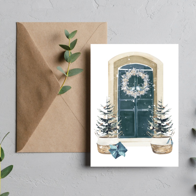 Holiday Door – Blank Greeting Card