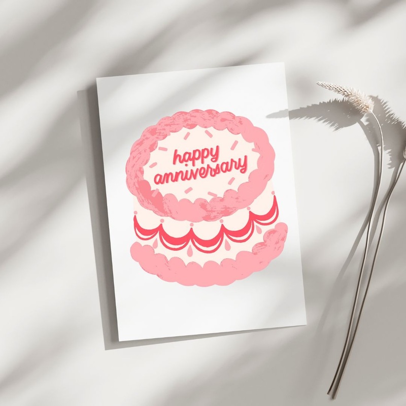 Happy Anniversary Cake – Blank Greeting Card