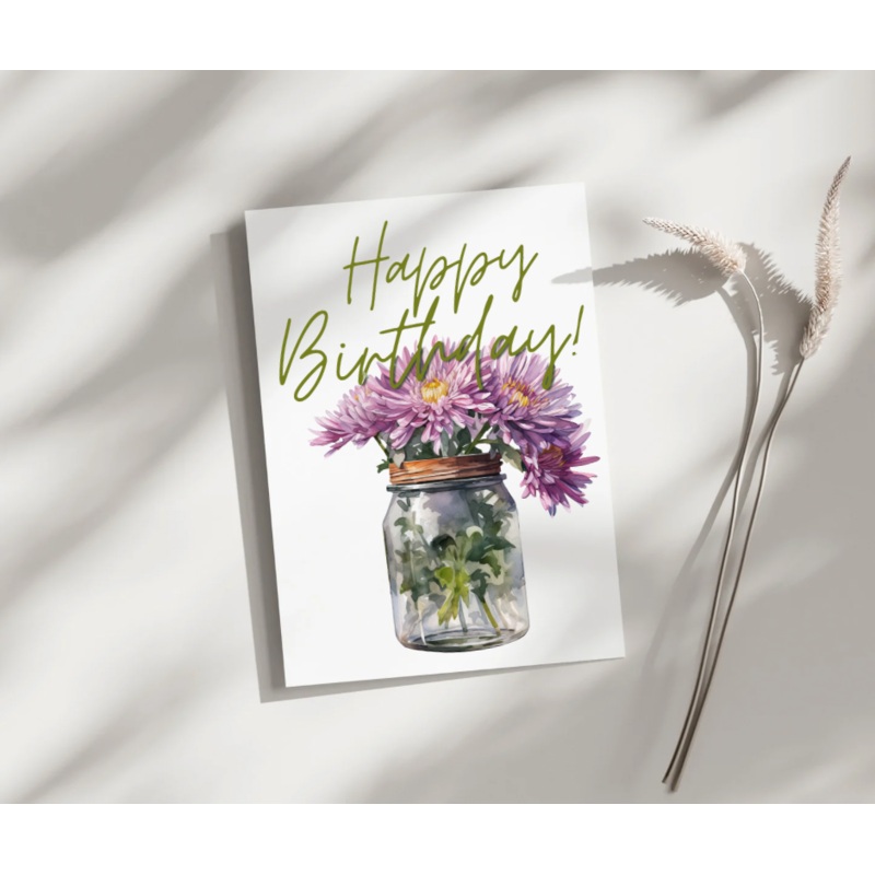 Happy Birthday Chrysanthemum – Blank Greeting Card