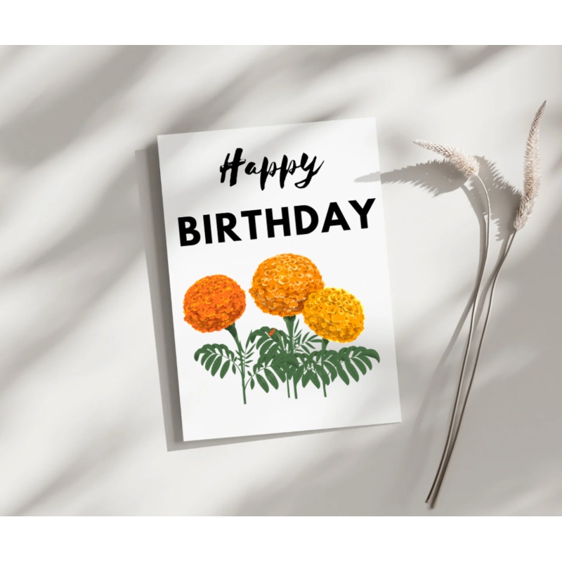 Happy Birthday Marigold – Blank Greeting Card