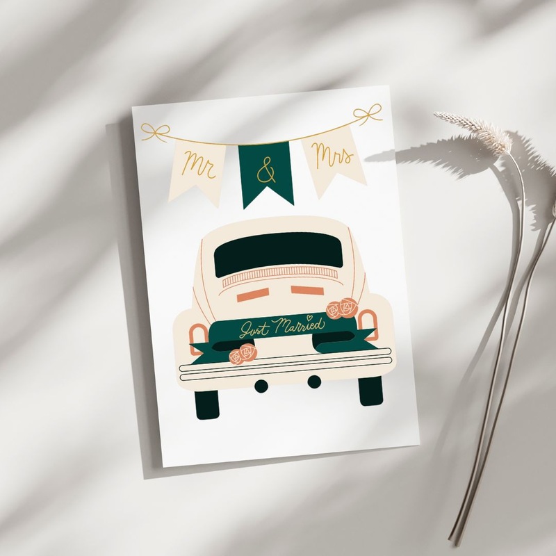 Just Married Car – Blank Greeting Card