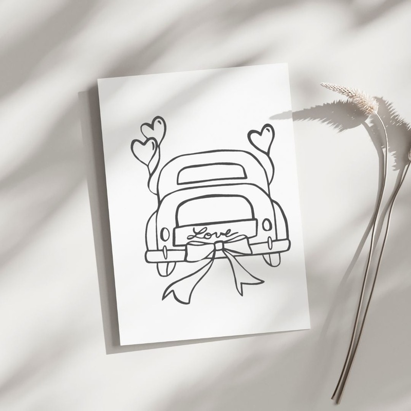 Newlywed Car – Blank Greeting Card