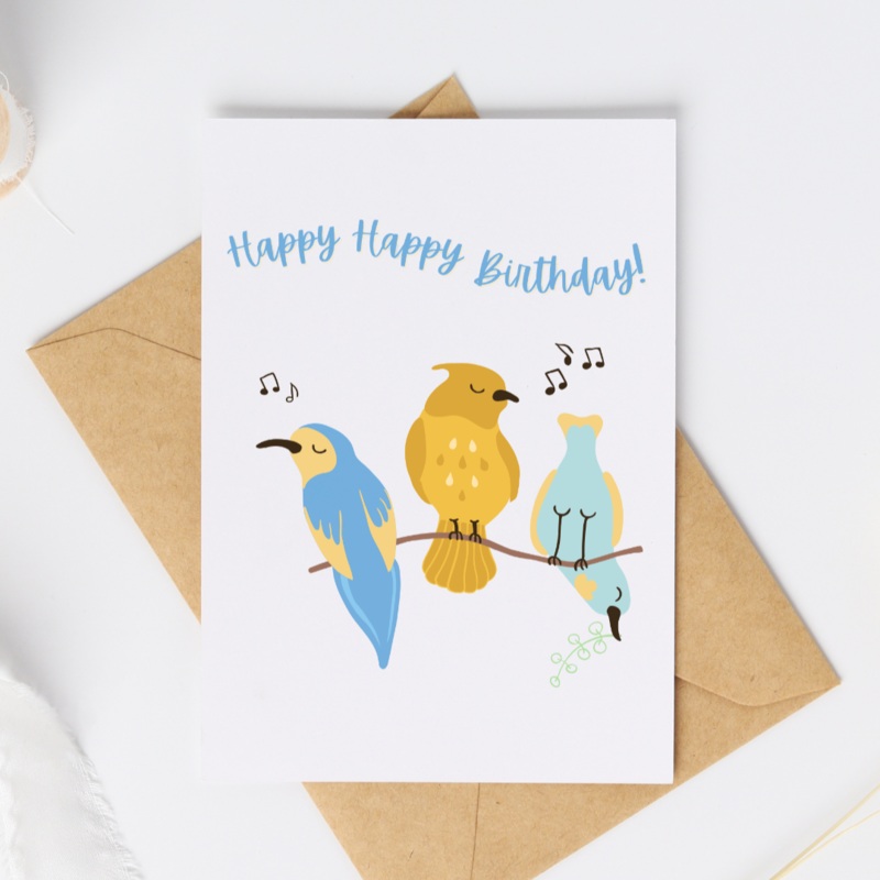 Happy Happy Birthday Songbirds – Blank Greeting Card
