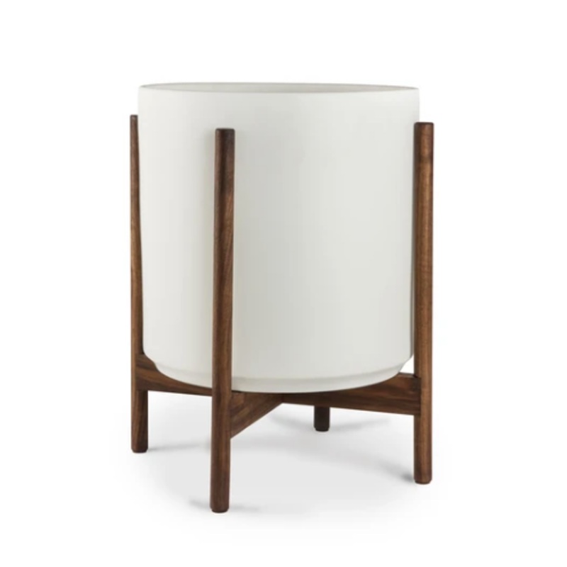 14 Inch REVIVAL CERAMICS WHITE CYLINDER WITH DARKENED TEAK STAND – Large