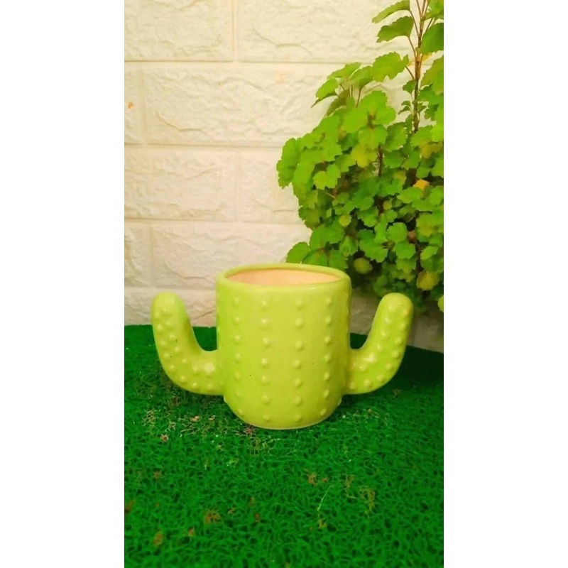 Green Cactus Shaped Ceramic Pot