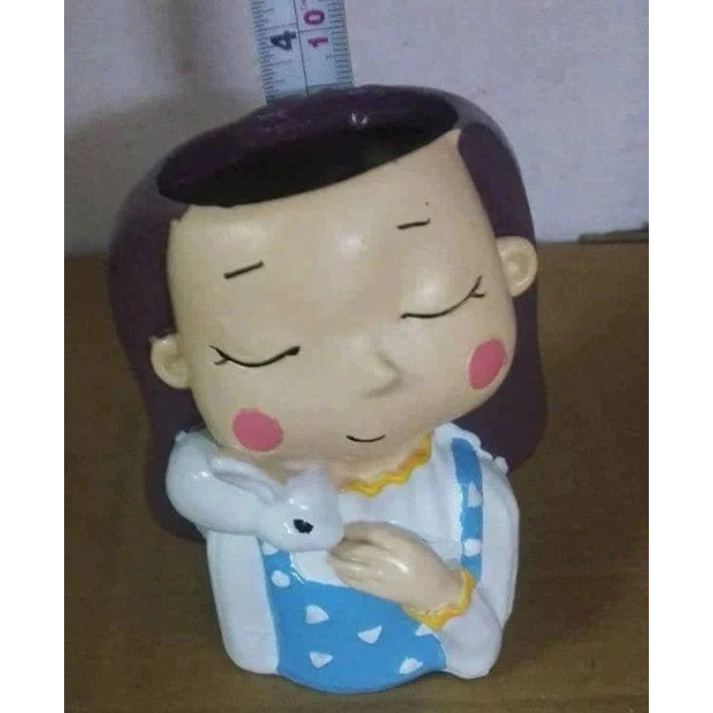 Buy Girl in Blue Dress with Bunny resin planter