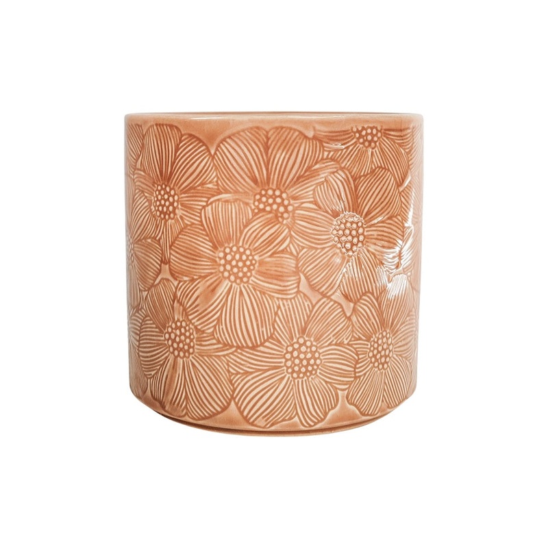 Etched Flower Planter Pot Salmon 14cm