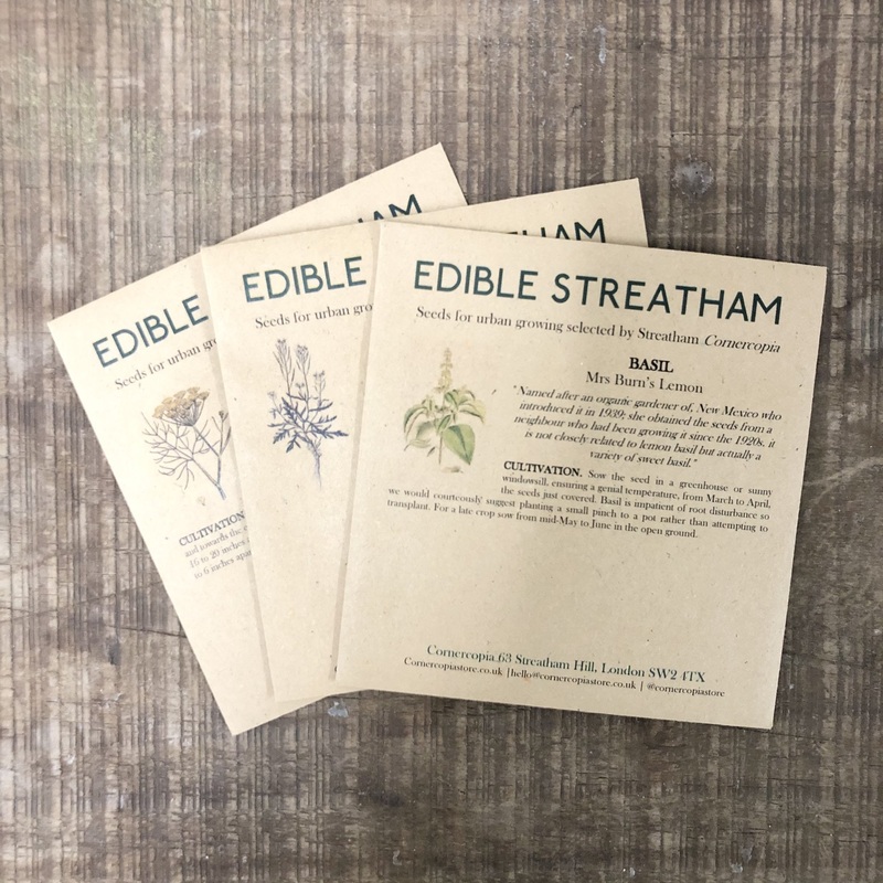 Edible Brixton Seeds|Basil – Mrs Burns Lemon|Basil Red|Fennel – Bronze|Mesclun|Rocket – Wild|Aubergine – Turkish Orange|Beetroot – Golden|Broccoli|Pea – Purple Podded|Tomato – Black Russian|Tomato – Chocolate Stripes|Tomato – Green Zebra|Tomato – Tumbling