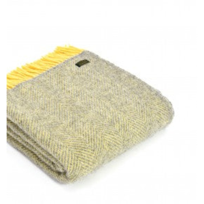 Wool Throw – Grey and Yellow – Herringbone