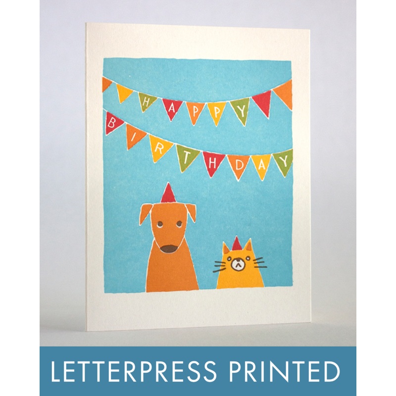 Cat & Dog Bday Greeting Card