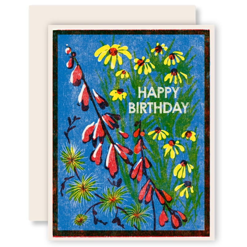 Happy Birthday (Blue Sky Wildflowers) Letterpress Card