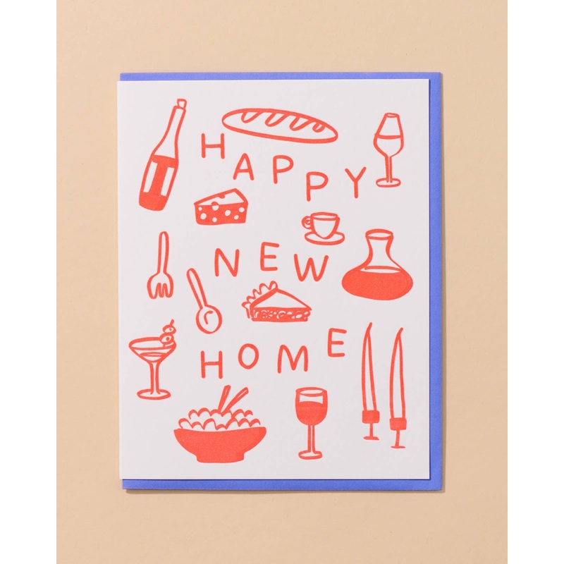 Happy New Home Letterpress Food Icons Housewarming Card- Made in USA