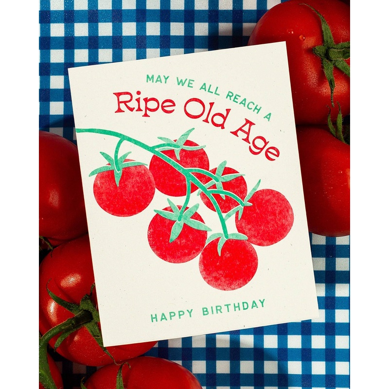 Ripe Old Age Tomato – Risograph Birthday Card