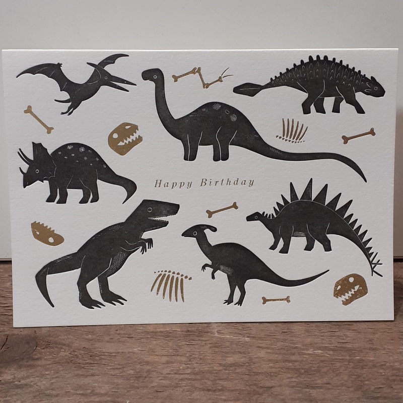 Dinosaurs Letterpress and Gold Foil Birthday Card