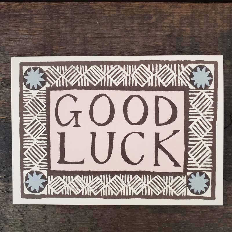 Good Luck Card – Coffee, Pink & Sky Blue – Cambridge Imprint