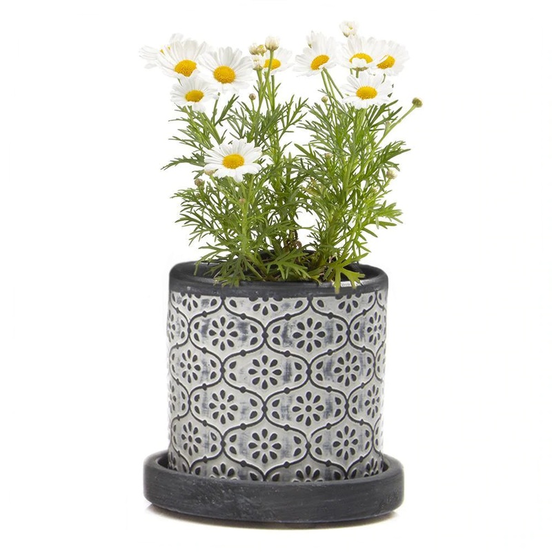 Big Balter Pot & Saucer|Black Flowers