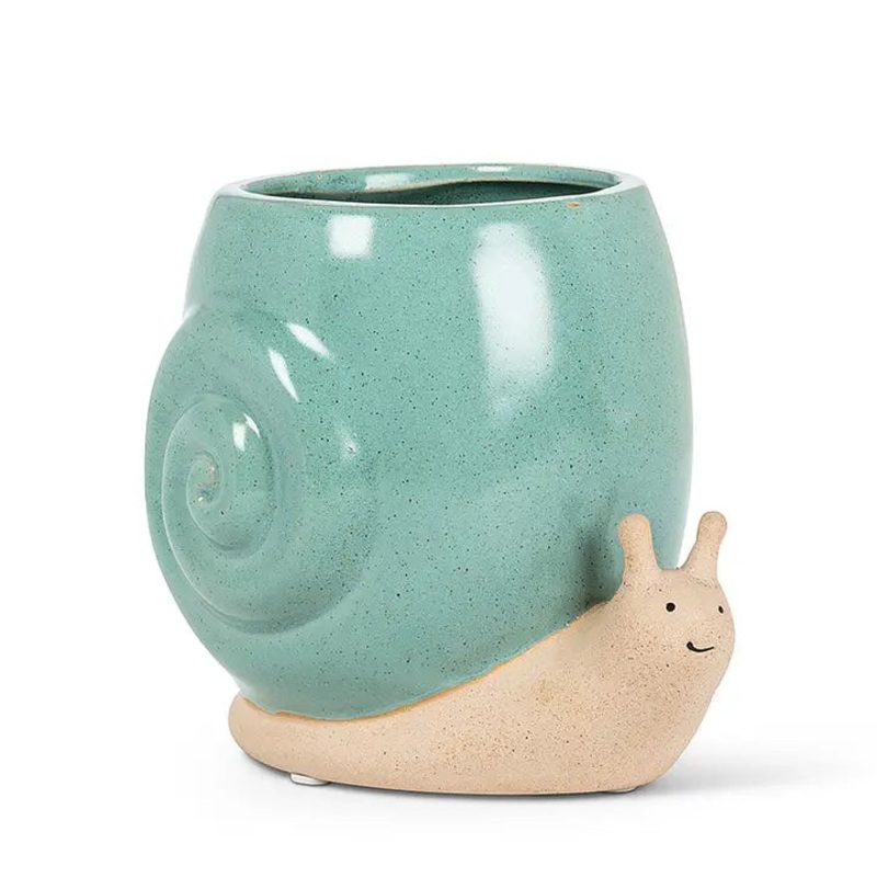 Tall Turquoise Snail Planter|5″ H