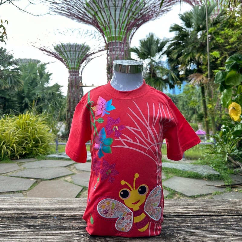 Mcka Butterfly Supertree and Orchids with Brand Pattern Patchwork Kids T-Shirt (Hot Pink)