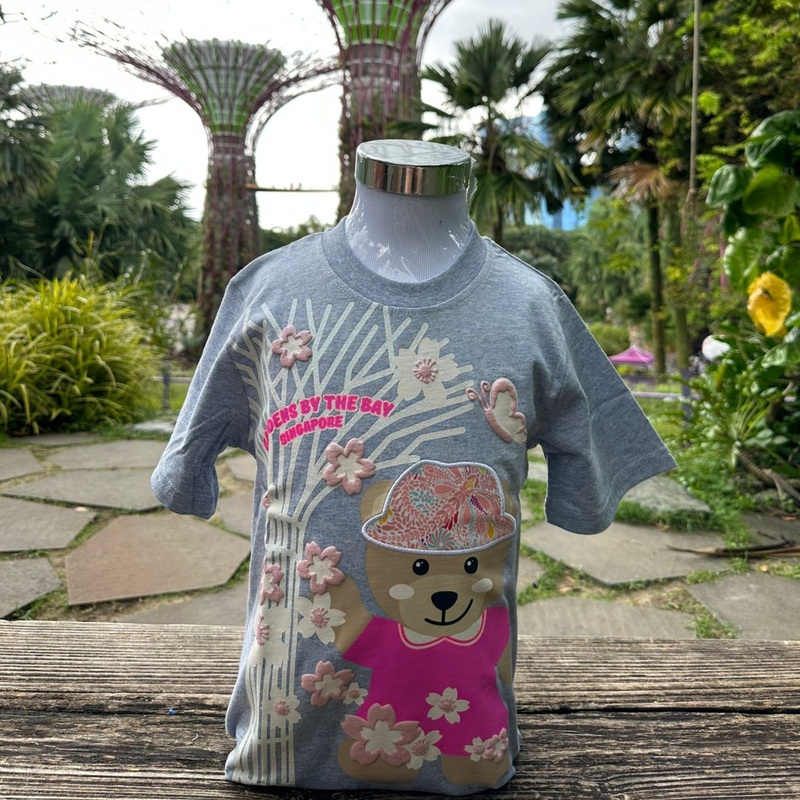 Mcka Playful Prisca Supertree and Sakura with Brand Pattern Patchwork Kids T-shirt (Light Blue)