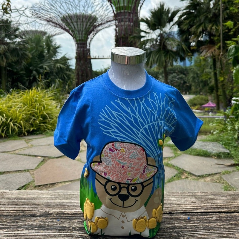 Mcka Wise Wee Supertree and Tulips with Brand Pattern Patchwork Kids T-shirt (Blue)
