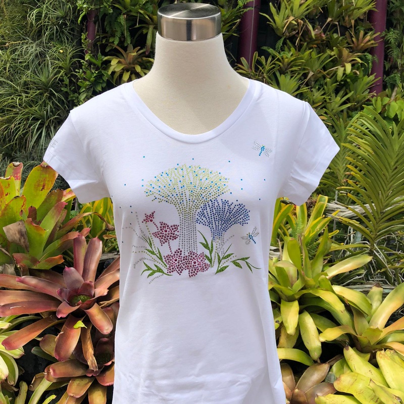 Mrtwlrt Tranquility Supertrees with Vanda Miss Joaquim Ladies’ T-Shirt (White)