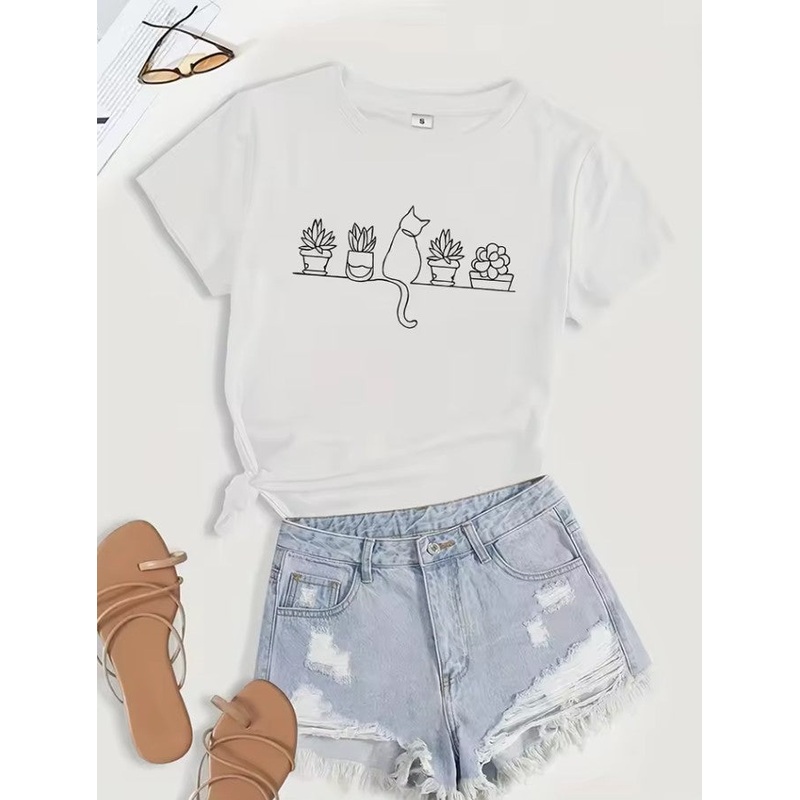 Kitty & Plant T-Shirt|X-Large|Large|Medium|Small