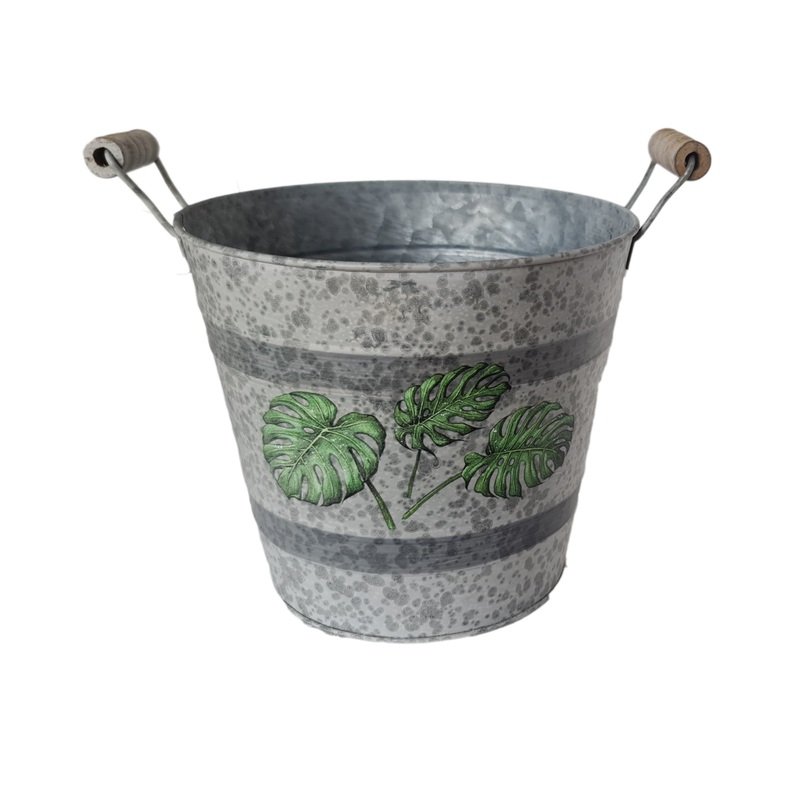 Tin Pail Palm Leaf Planter – 18cm