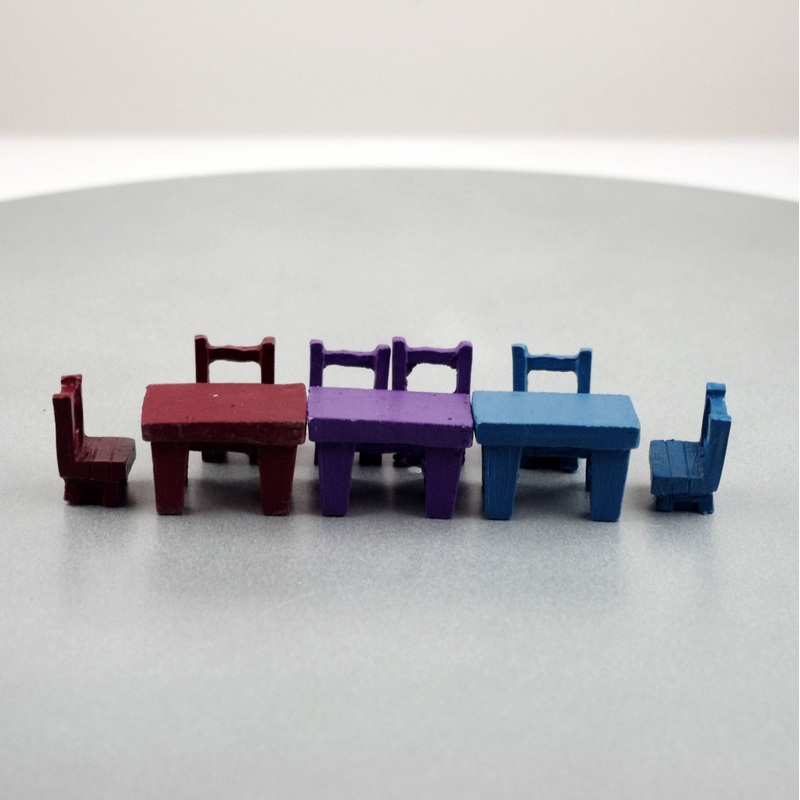 Tables & Chairs|red table|purple table|blue table|red chair|purple chair|blue chair