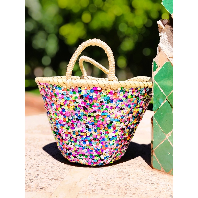 Handmade Multi-Color Sequin Sparkle Handbag, Market Tote or Beach Bag