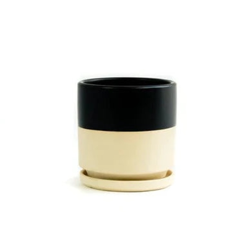 Half Black Cylinder Pot with Water Tray