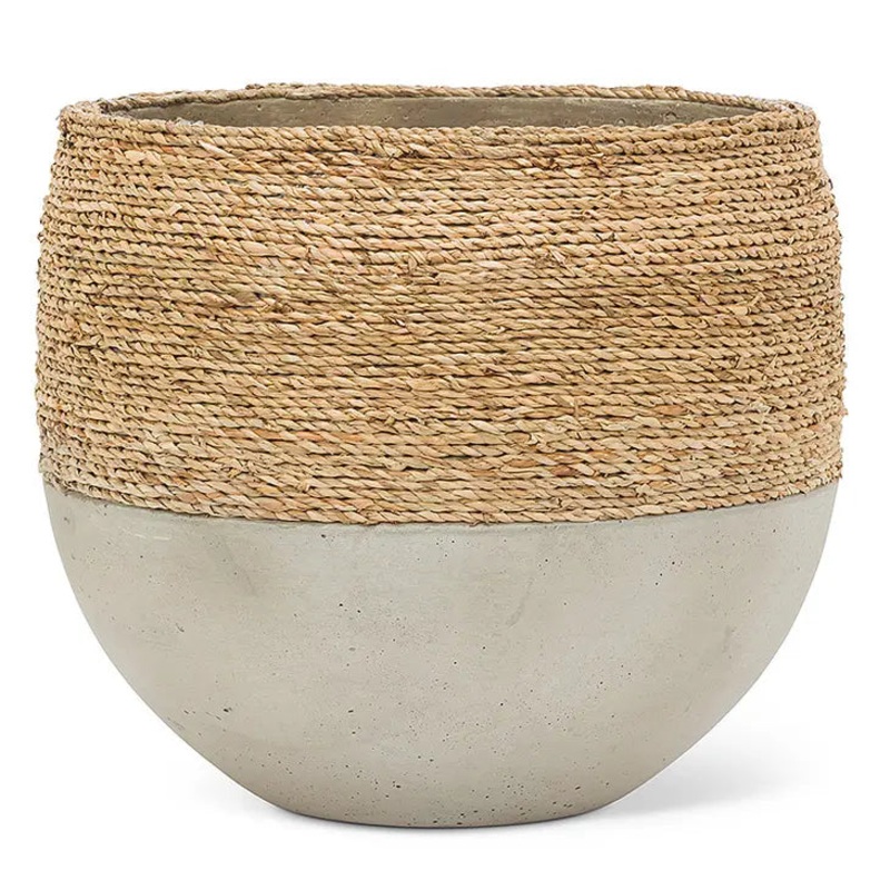 Seagrass and Concrete Planter|12.5″ Diameter