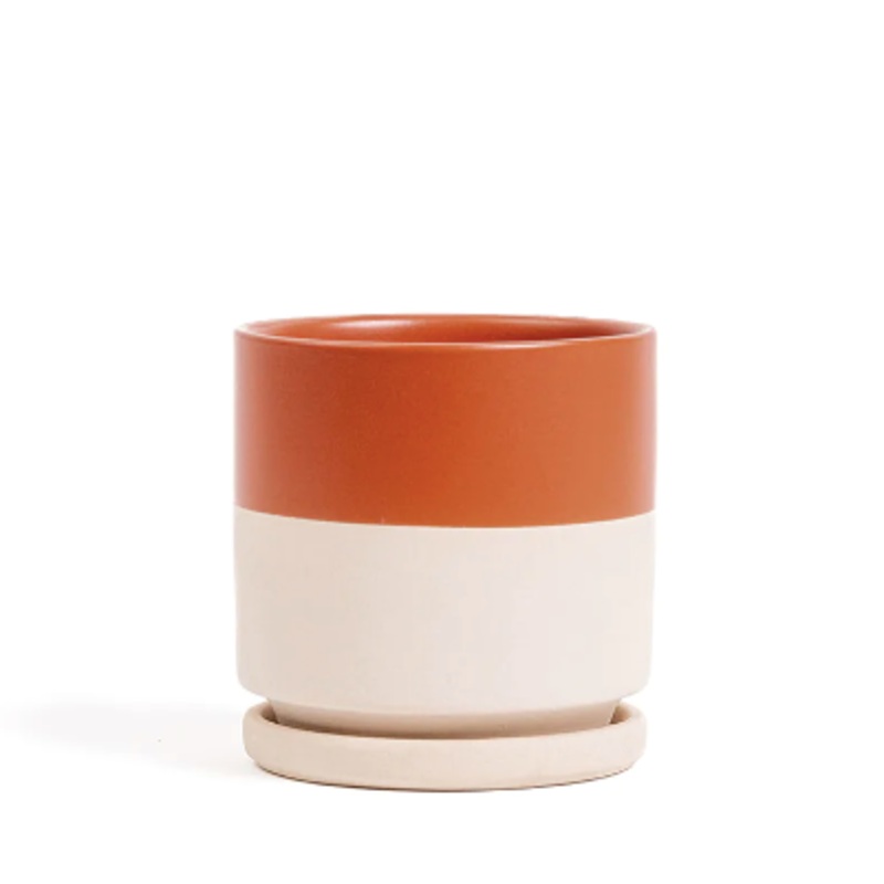Half Rust Cylinder Pot with Tray